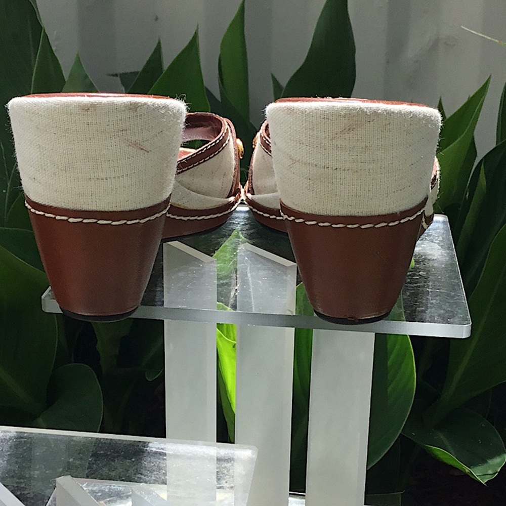 Cole Haan Kina Wedges Natural Linen/Brown leather Sandals - Picture 7 of 15